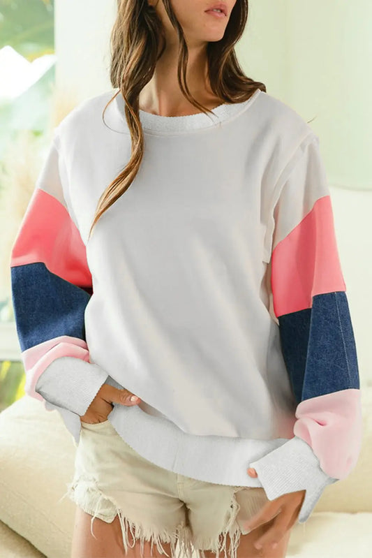 White French Terry Color Block Long Sleeve Top Dear-Lover Dropshipping