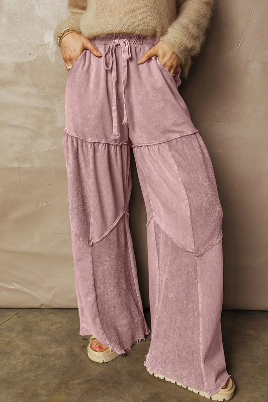 Careys Mineral Wash Tiered Wide Leg Patchwork Drawstring Pants Dear-Lover Dropshipping