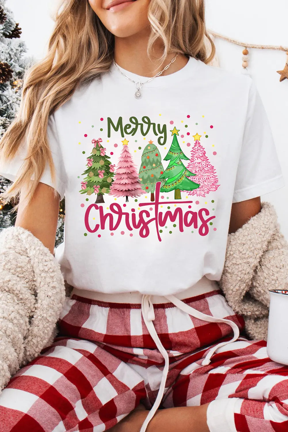White Merry Christmas Holiday Vibe Graphic Crewneck T Shirt Dear-Lover Dropshipping