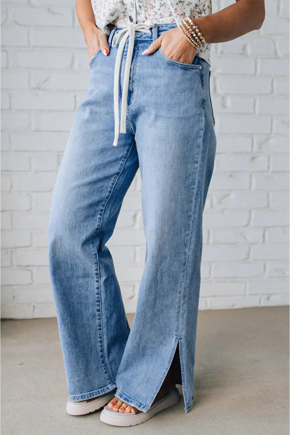 Myosotis Slit Leg High Rise Drawstring Casual Jeans Dear-Lover Dropshipping