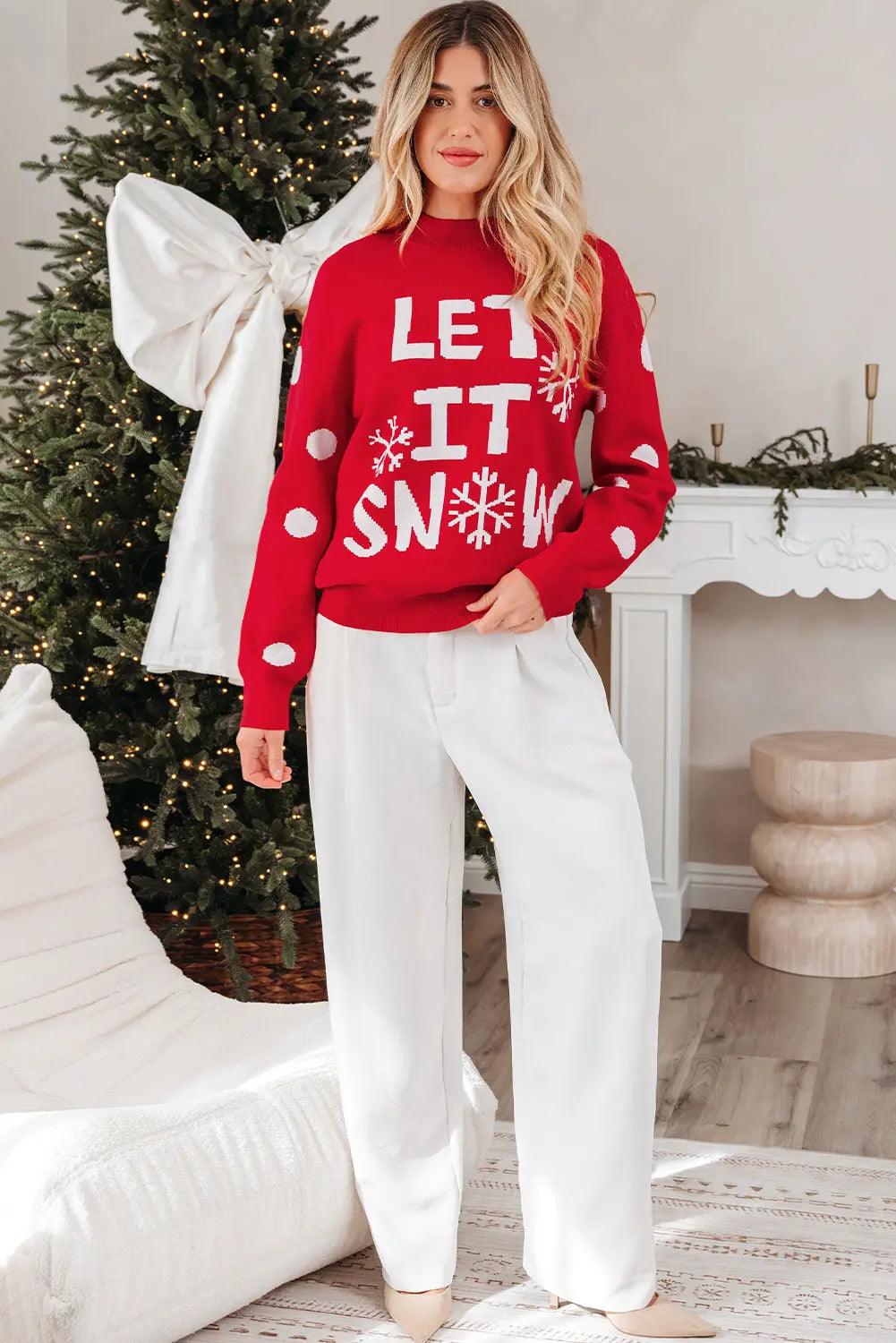 Red Dahlia LET IT SNOW Graphic Christmas Holiday Loose Sweater Dear-Lover Dropshipping