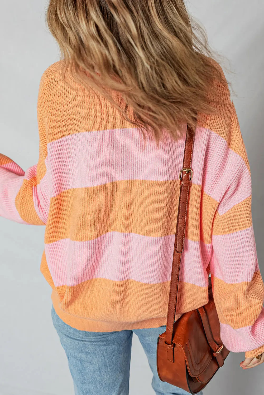 Orange Stripe Colorblock Half Zip Oversize Sweater Dear-Lover Dropshipping