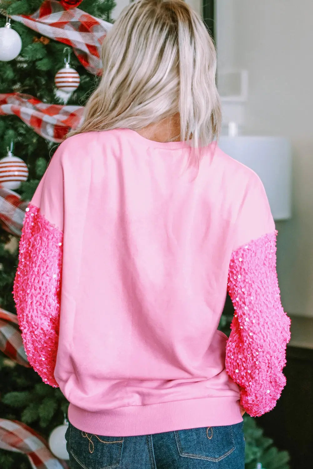 Pink Sequin Patchwork Long Sleeve Pullover Top Dear-Lover Dropshipping