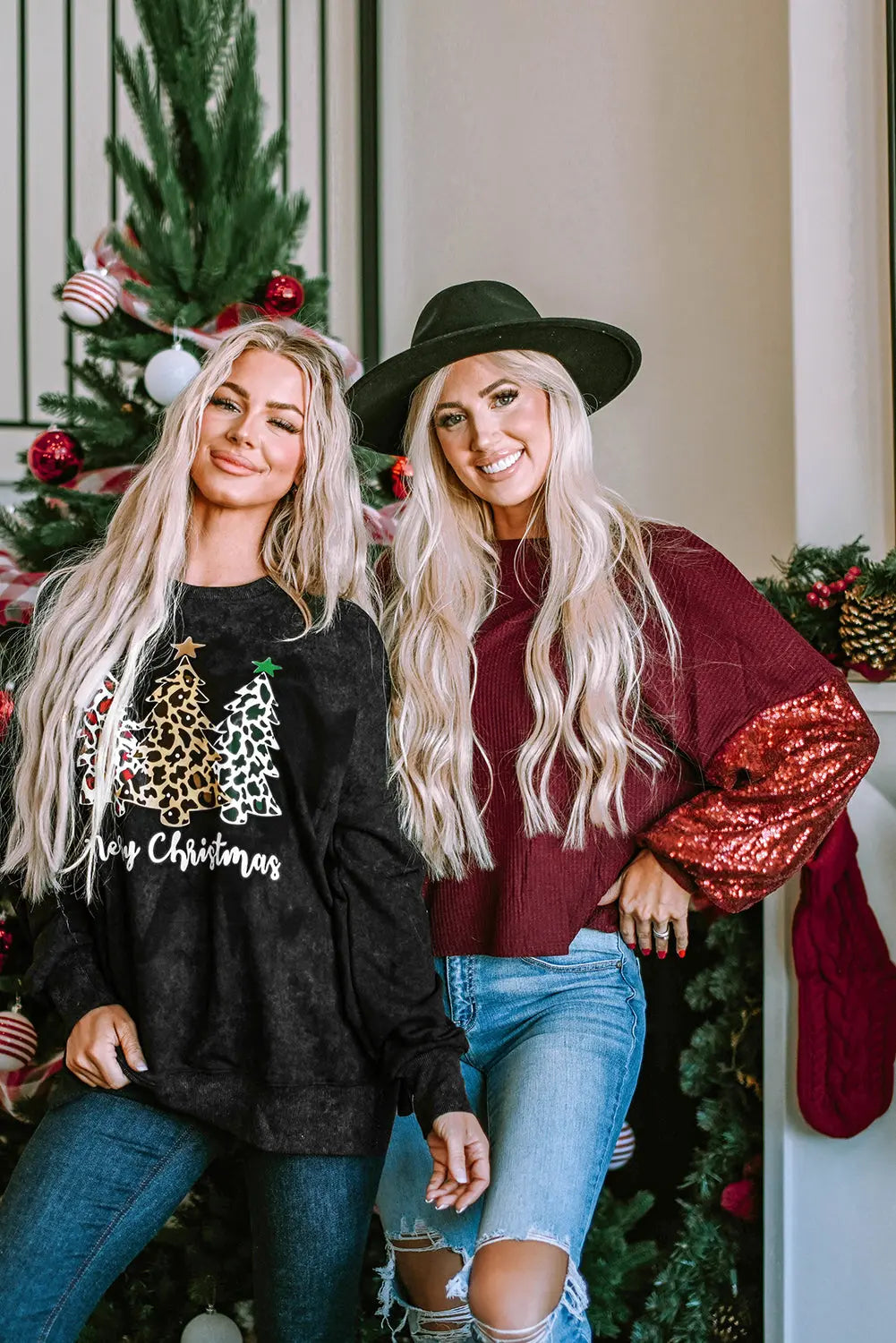 Burgundy Sequin Patchwork Sleeve Open Back Waffle Knit Top Dear-Lover Dropshipping