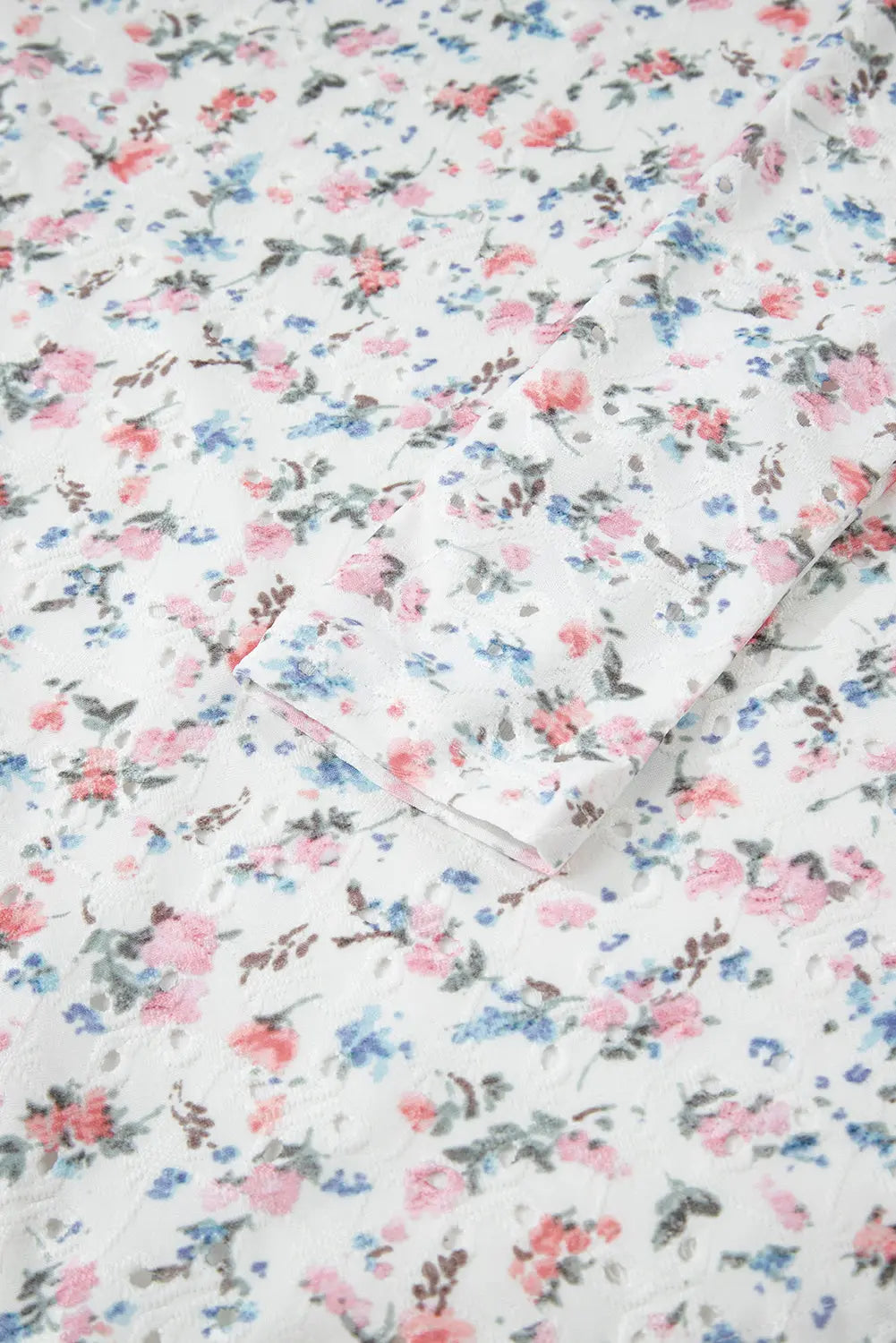 White Floral Print Textured Square Neck Slim Fit Long Sleeve Top Dear-Lover Dropshipping