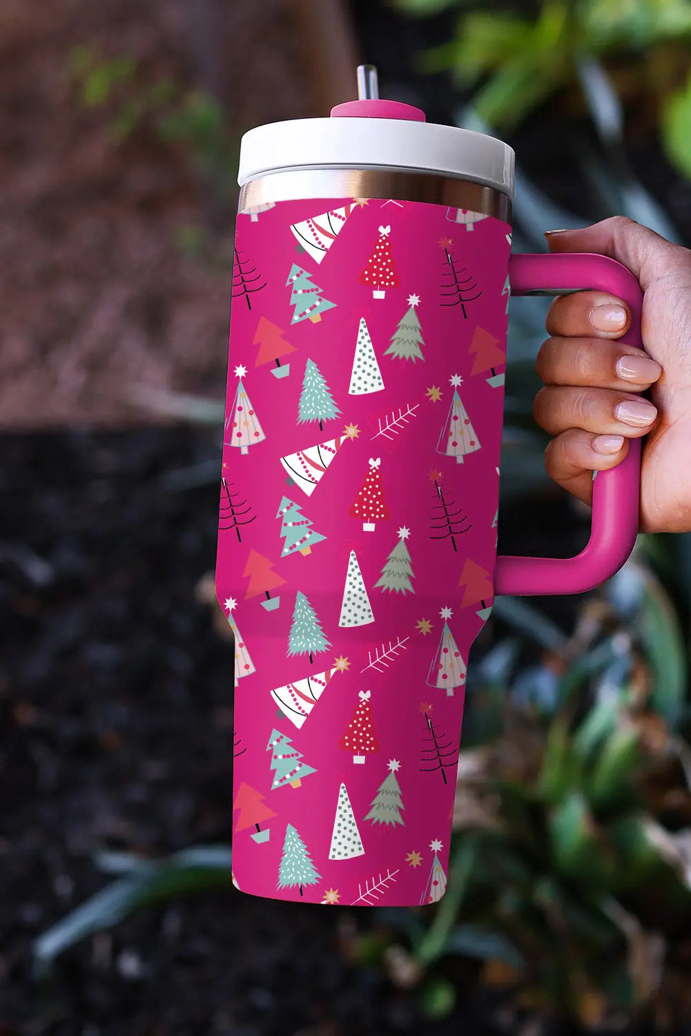 Rose Red Cartoon Christmas Tree Printed Thermos Cup 40oz Dear-Lover Dropshipping