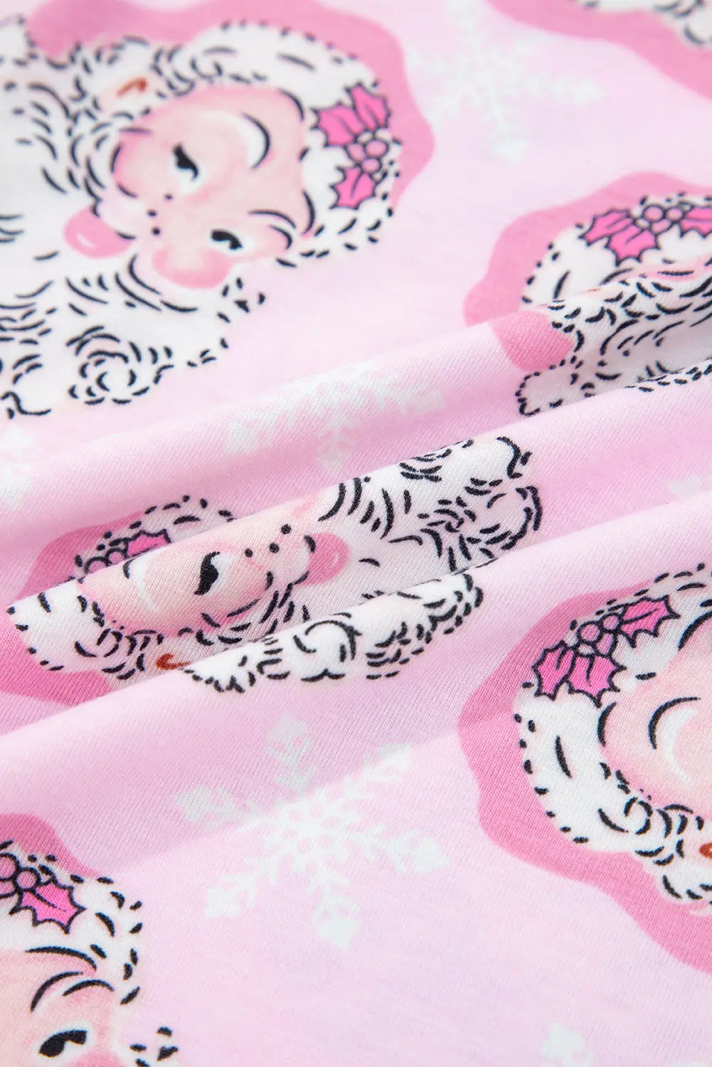 Pink Santa Claus Print V Neck Tee Drawstring Pants 2pcs Lounge Set Dear-Lover Dropshipping