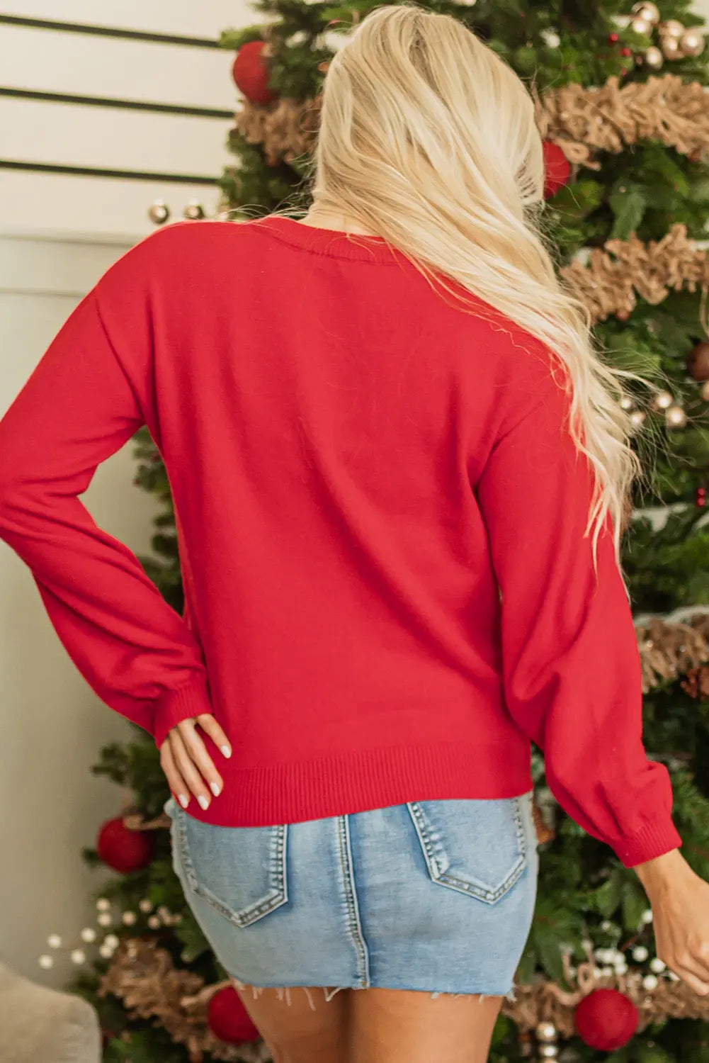 Fiery Red Pearl Beaded Merry Casual Sweater Dear-Lover Dropshipping