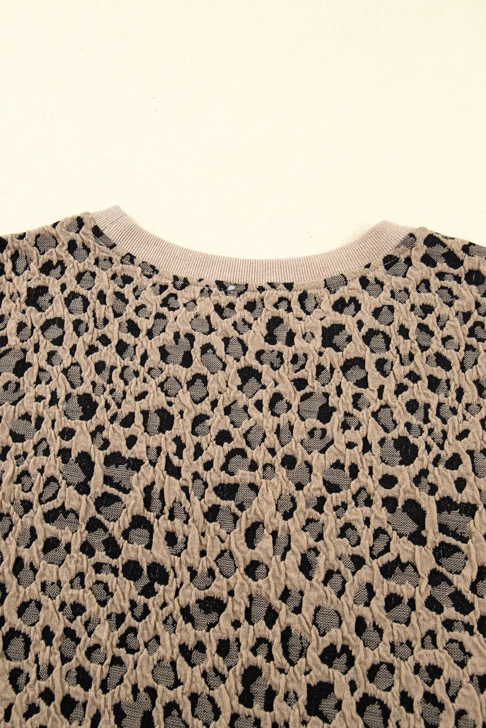 Khaki Leopard Textured Ribbed Trim Plus Size Long Sleeve Top Dear-Lover Dropshipping