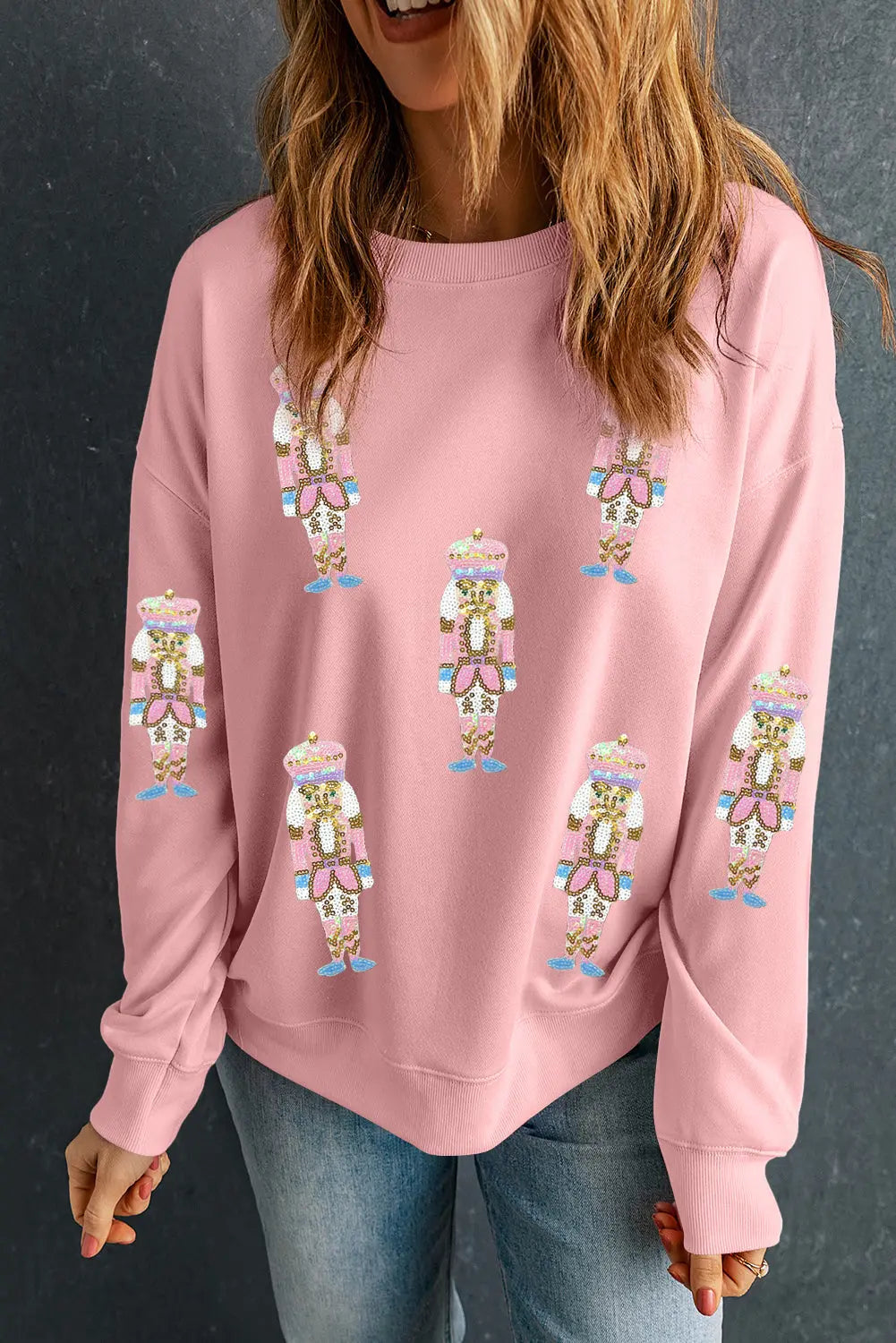 Pink Sequin Nutcracker Christmas Pullover Sweatshirt Dear-Lover Dropshipping