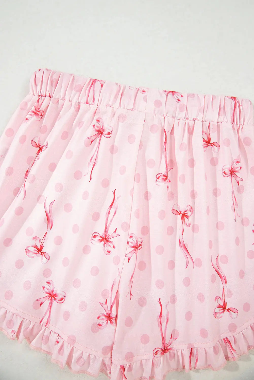 Pink Bow Print Contrast Pipping Short Pajamas Set Dear-Lover Dropshipping