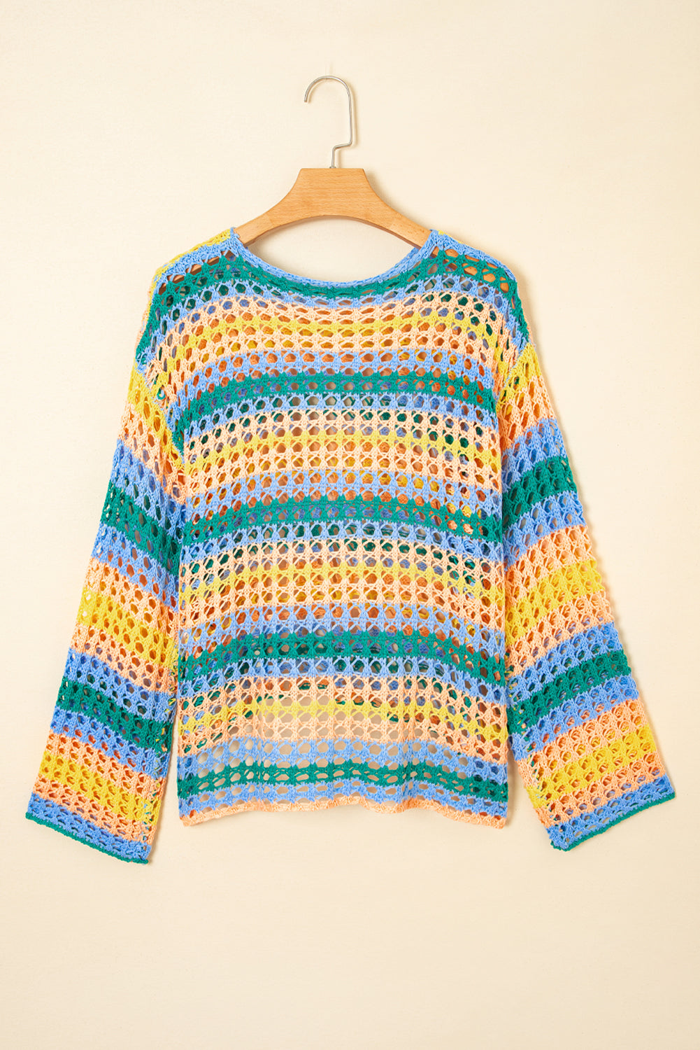 Beau Blue Multi Stripe Open Knit Sweater Beach Cover Up