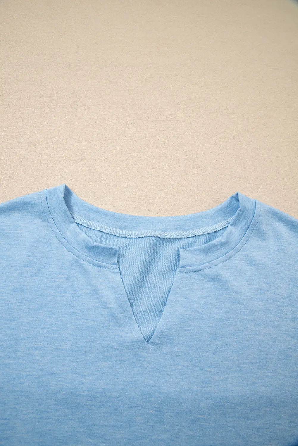 Myosotis Notched Neck Terry Raw Hem Long Sleeve Top Dear-Lover Dropshipping