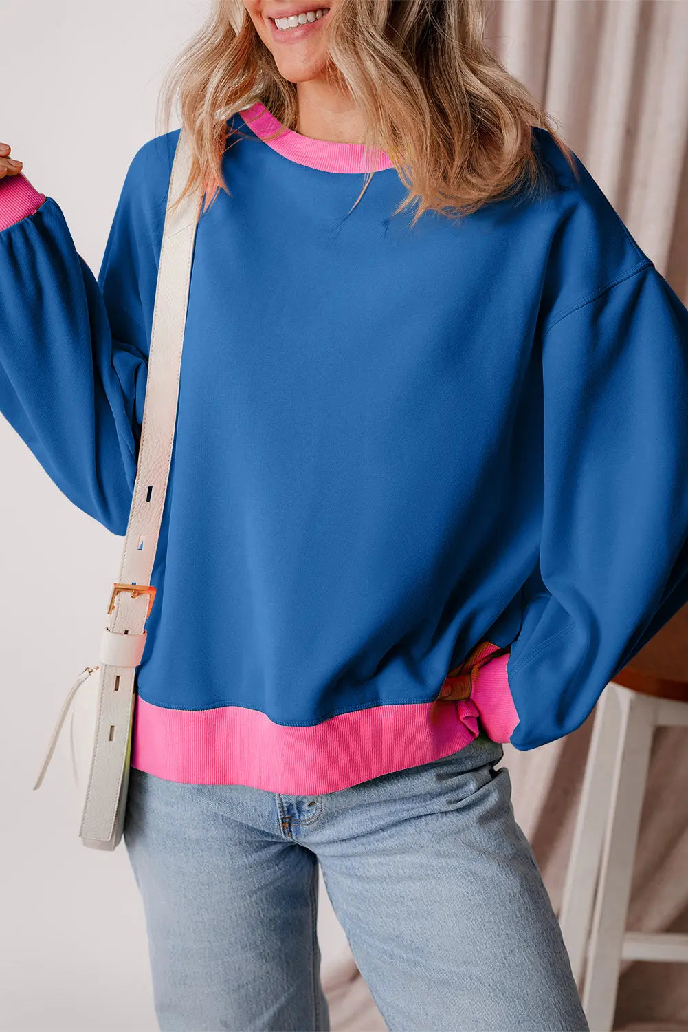 Blue Colorblock Bubble Sleeve Sweatshirt Dear-Lover Dropshipping