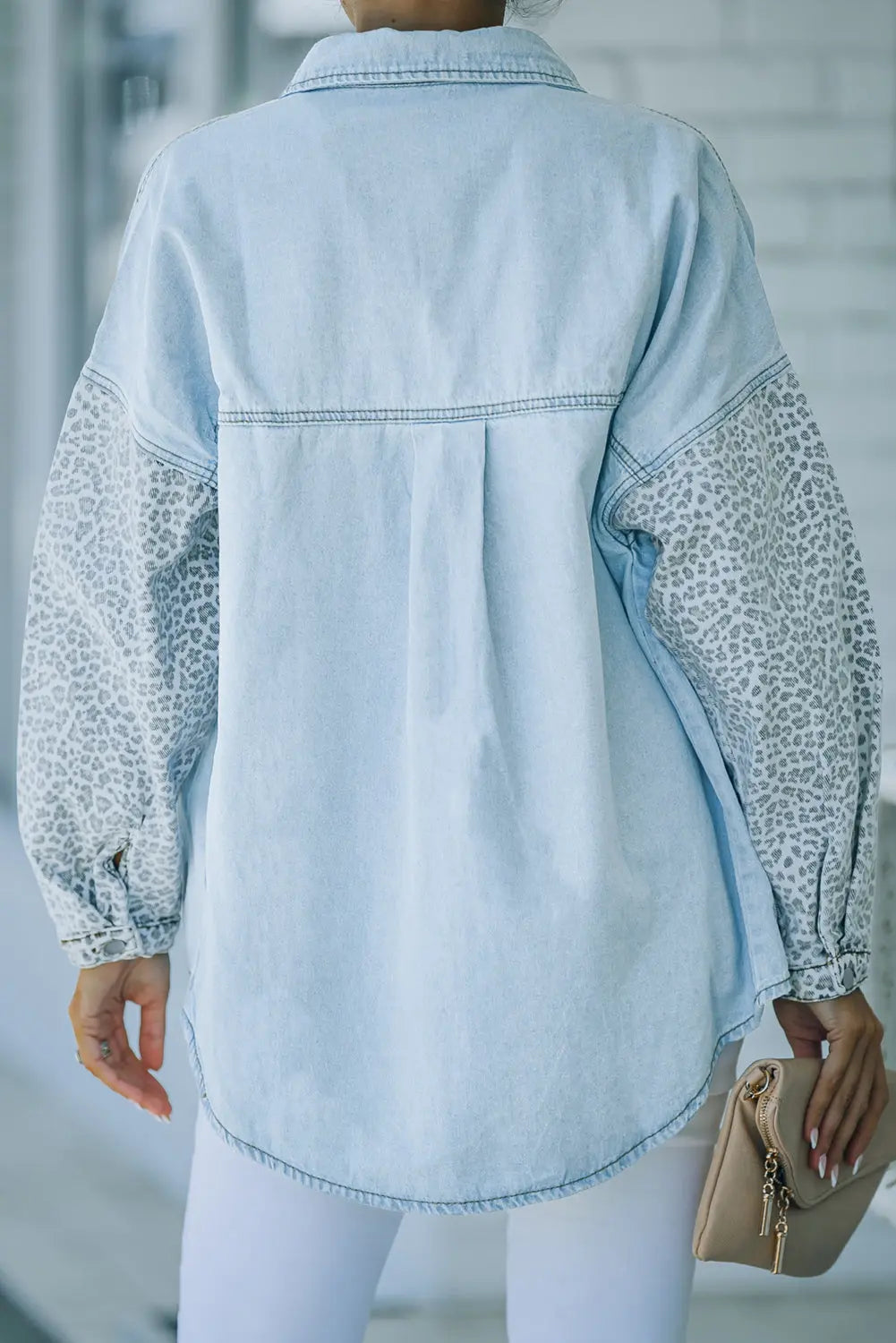 Sky Blue Contrast Leopard Denim Jacket Dear-Lover Dropshipping