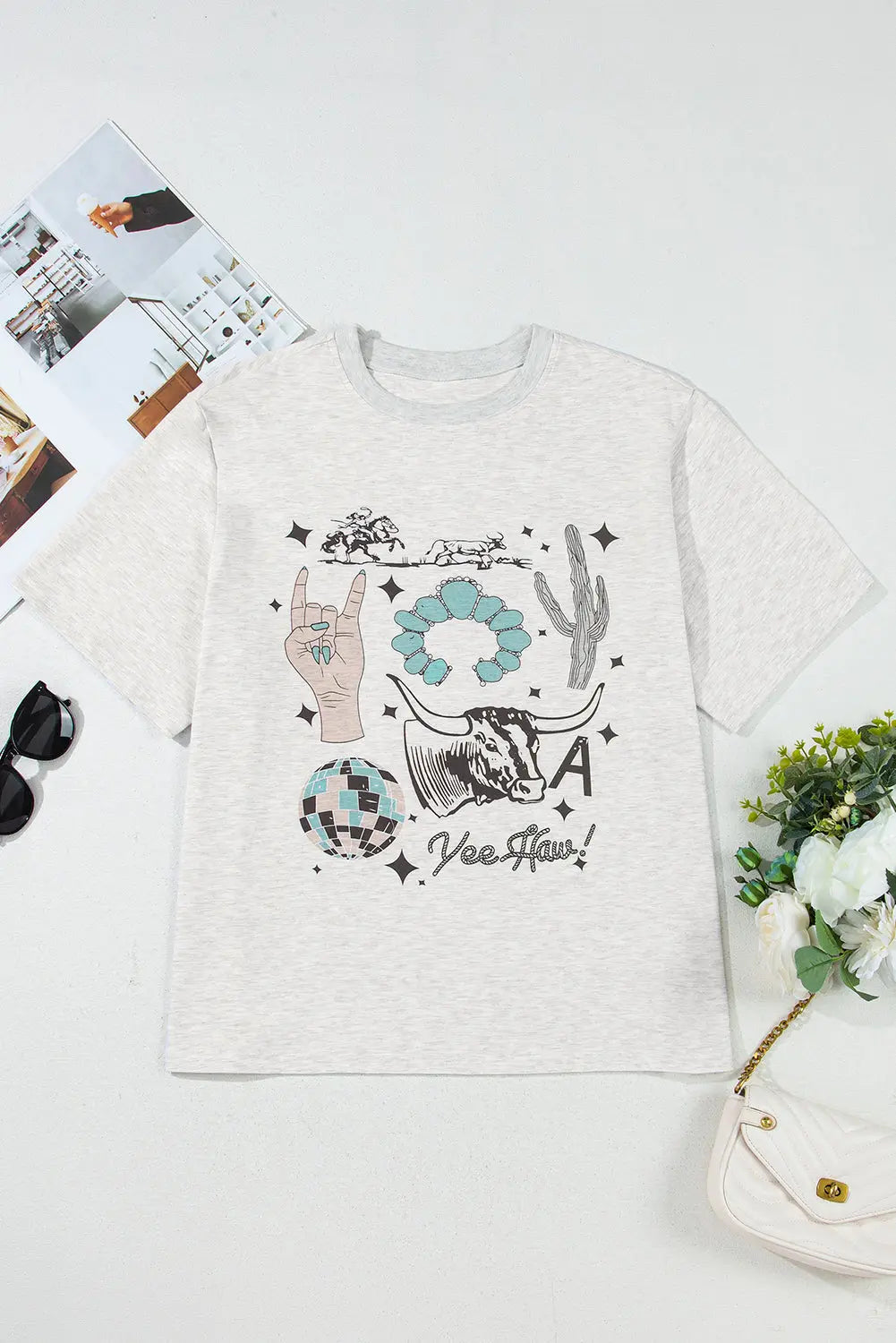 Light Grey Yee Haw Western Fashion Print Plus Size Tee Dear-Lover Dropshipping