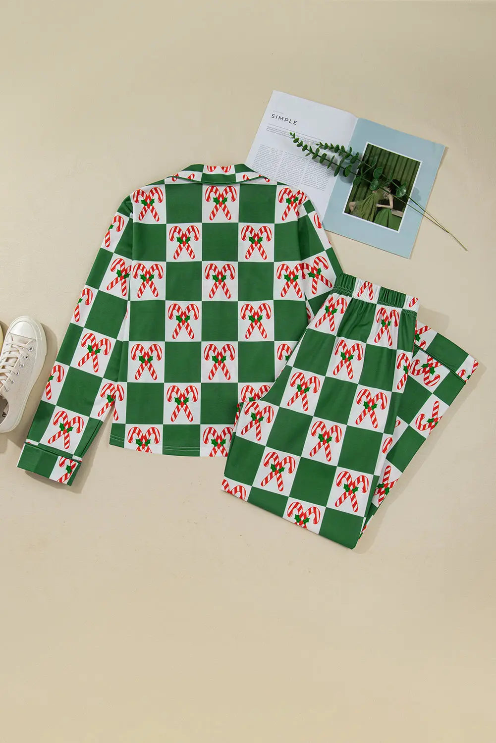 Green Holly Jolly Checkered Pattern 2pcs Long Pajama Set Dear-Lover Dropshipping