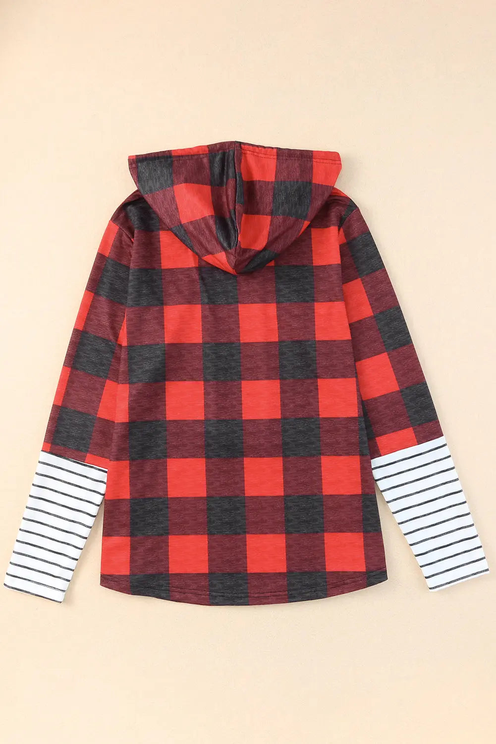 Fiery Red Christmas Plaid Striped Patchwork Drawstring Hoodie Dear-Lover Dropshipping