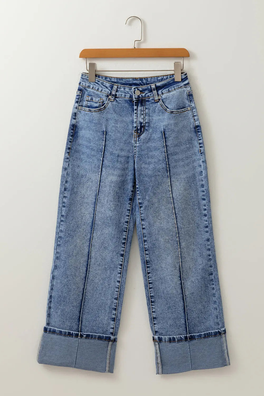 Myosotis Center Seam Cuffed Hem Straight High Waist Jeans Dear-Lover Dropshipping