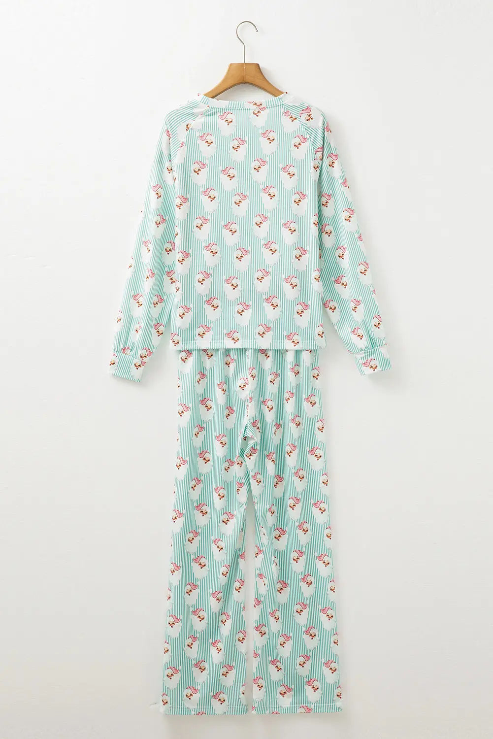 Green Santa Claus Striped Print Loose Fit Two Piece Lounge Set Dear-Lover Dropshipping