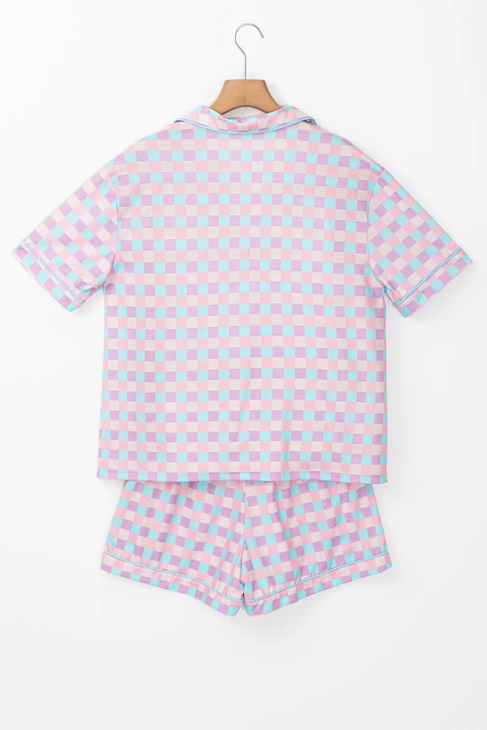 Purple Checkered Pattern Short Sleeve Pajamas Set Dear-Lover Dropshipping