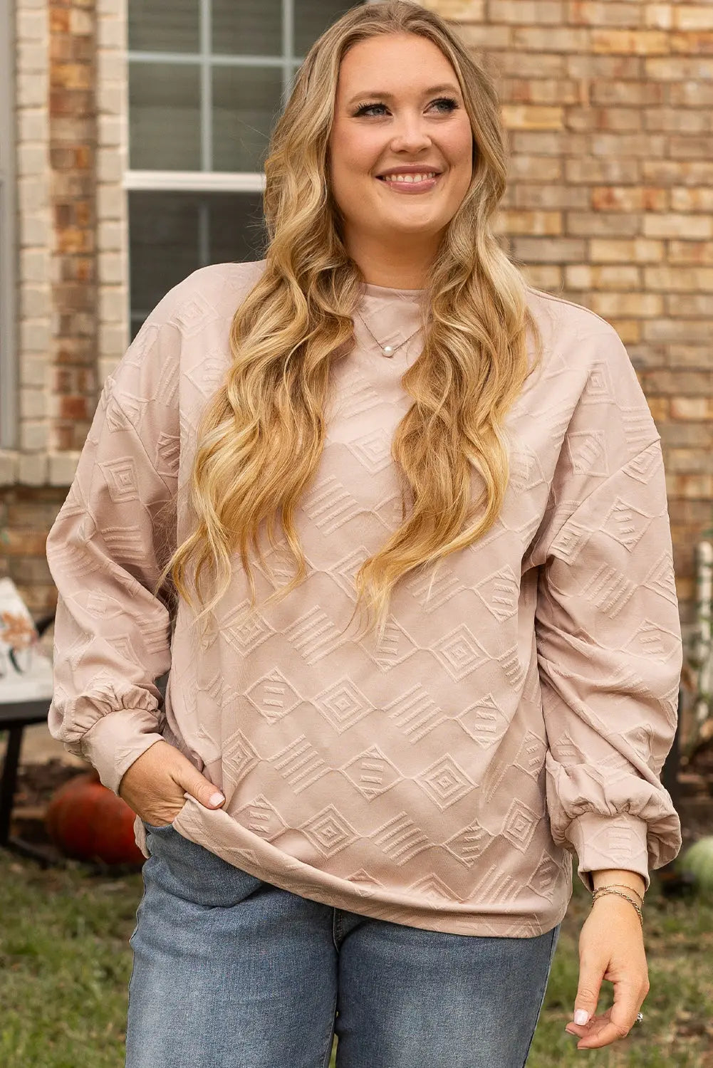 Parchment Plus Size Textured Drop Shoulder Crew Neck Sweatshirt Dear-Lover Dropshipping