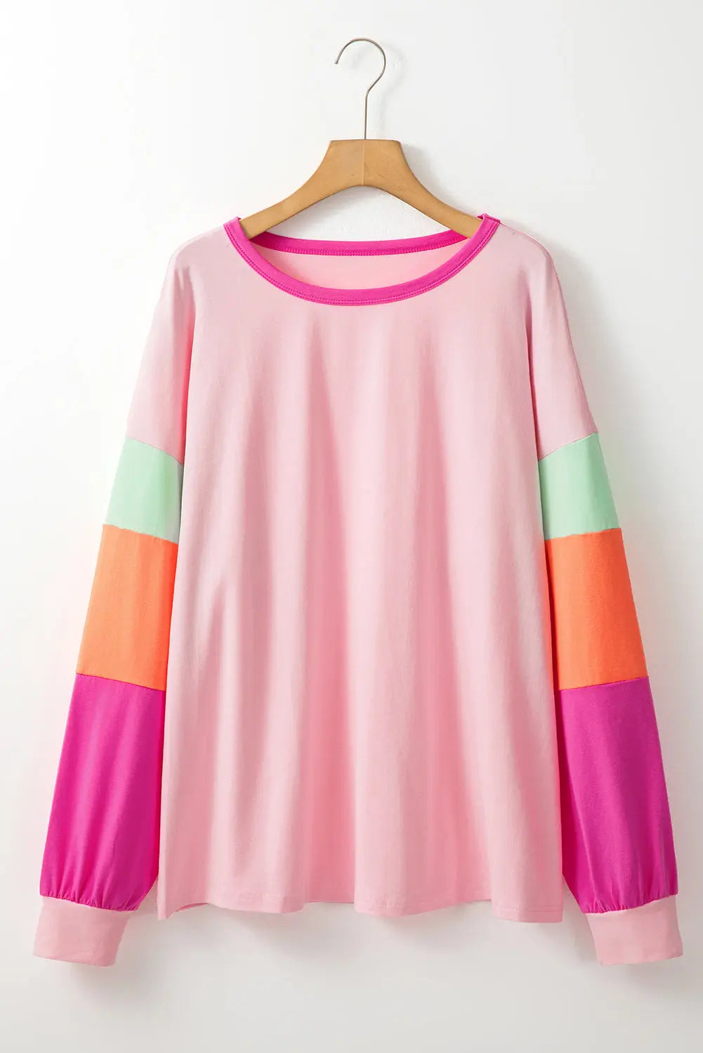 Pink Colorblock Patchwork Long Sleeve Plus Size Top Dear-Lover Dropshipping