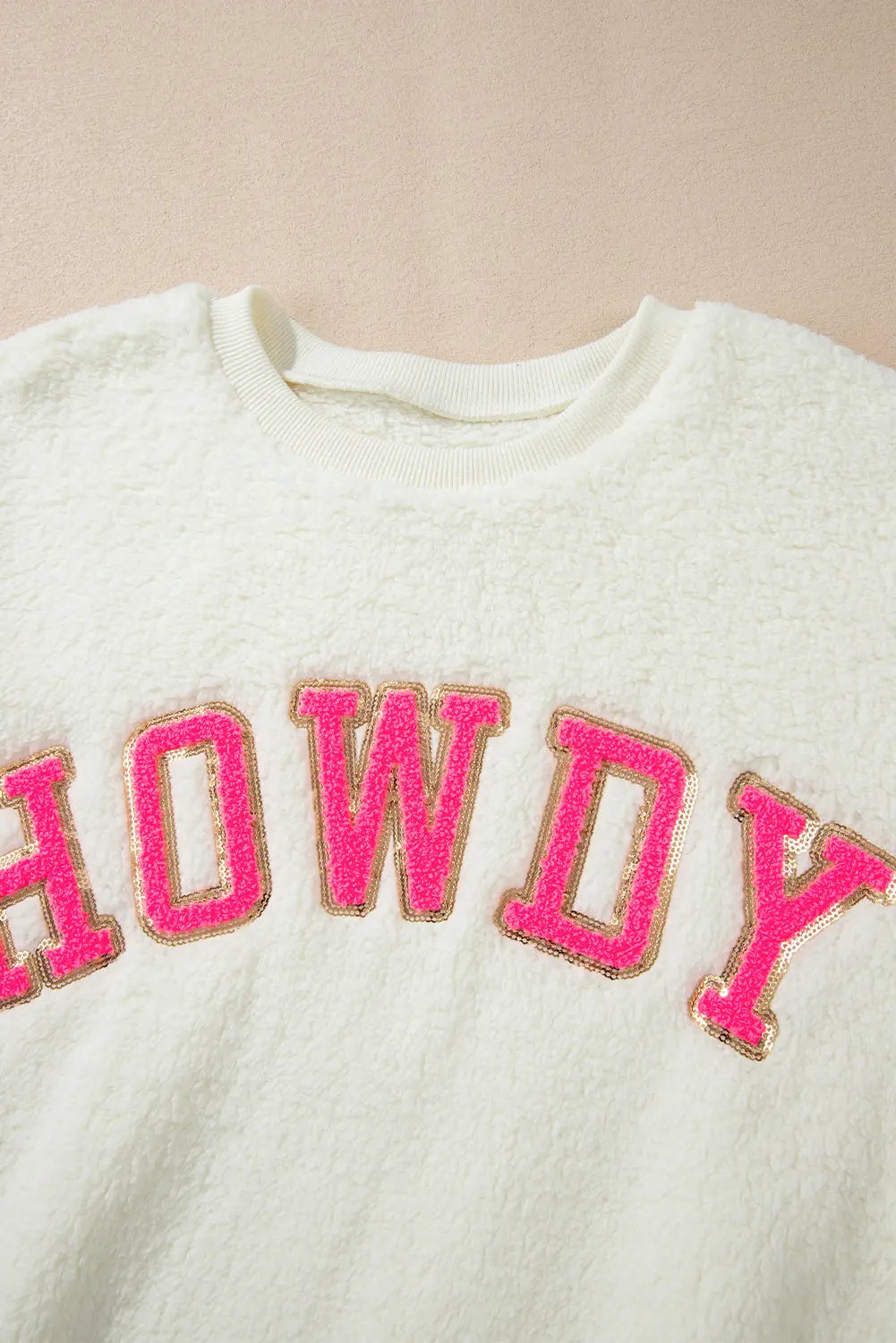 Beige Sherpa HOWDY Patched Pullover Sweatshirt Dear-Lover Dropshipping