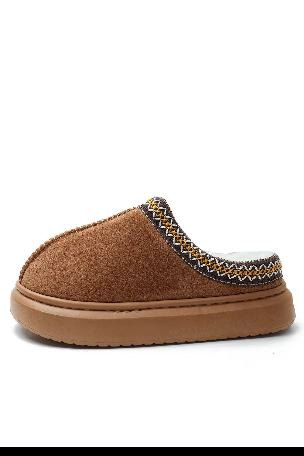 Chestnut Contrast Edge Suede Plush Lined Thick Sole Winter Slippers Dear-Lover Dropshipping