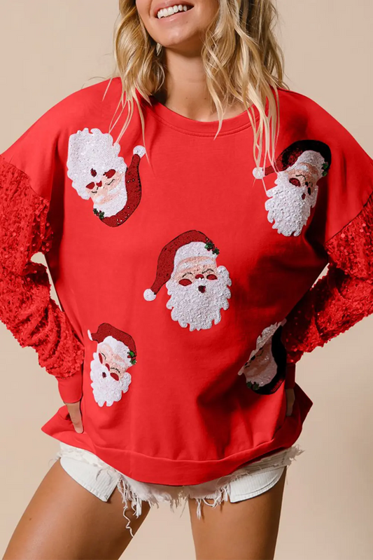 Fiery Red Sequined Santa Claus Long Sleeve Christmas Sweatshirt Dear-Lover Dropshipping