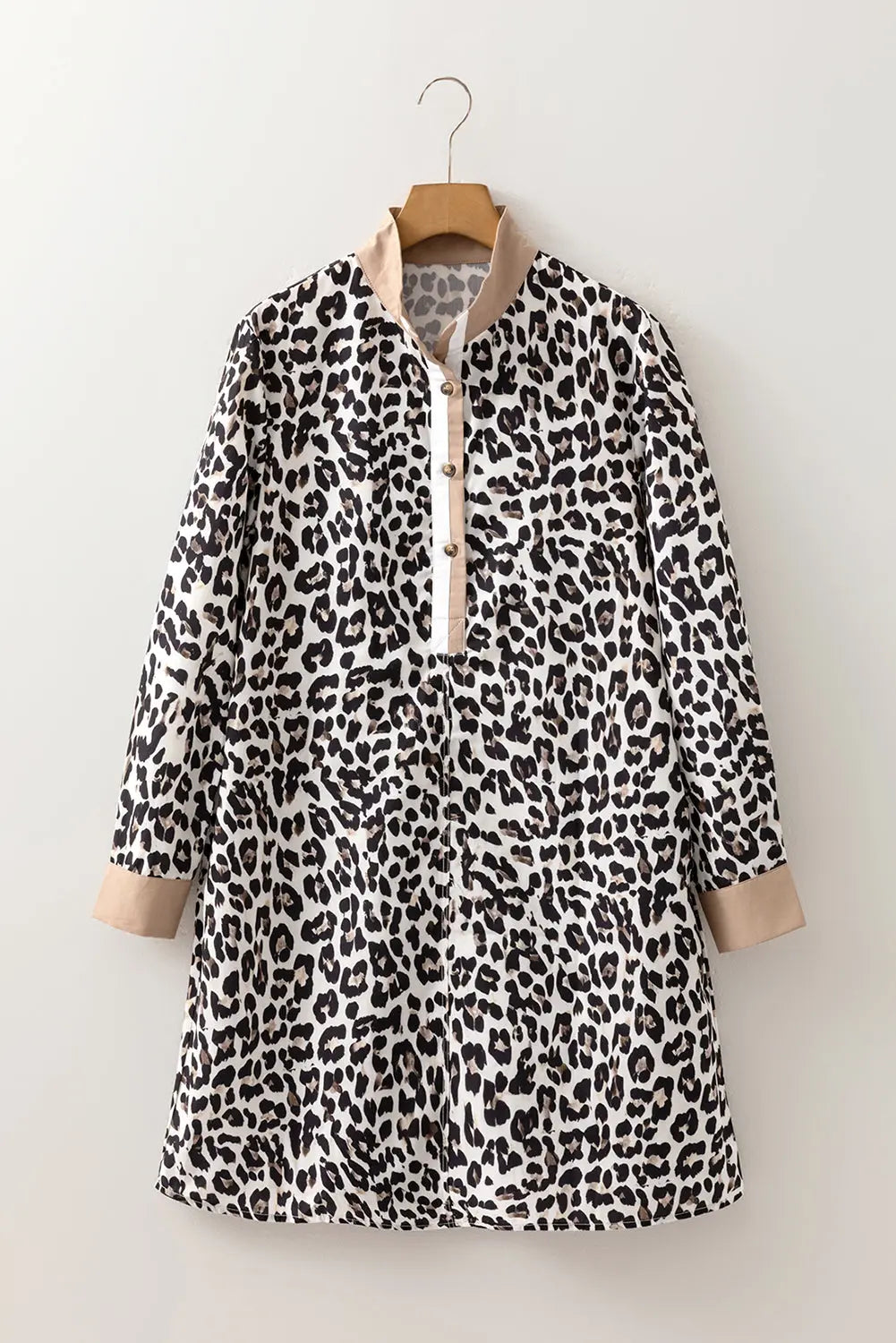 Multicolour Button Striped Collar Leopard Print Long Sleeve Flared Dress Dear-Lover Dropshipping