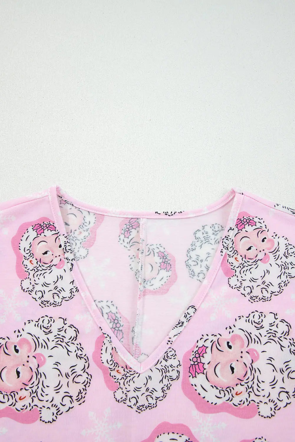 Pink Santa Claus Print V Neck Tee Drawstring Pants 2pcs Lounge Set Dear-Lover Dropshipping