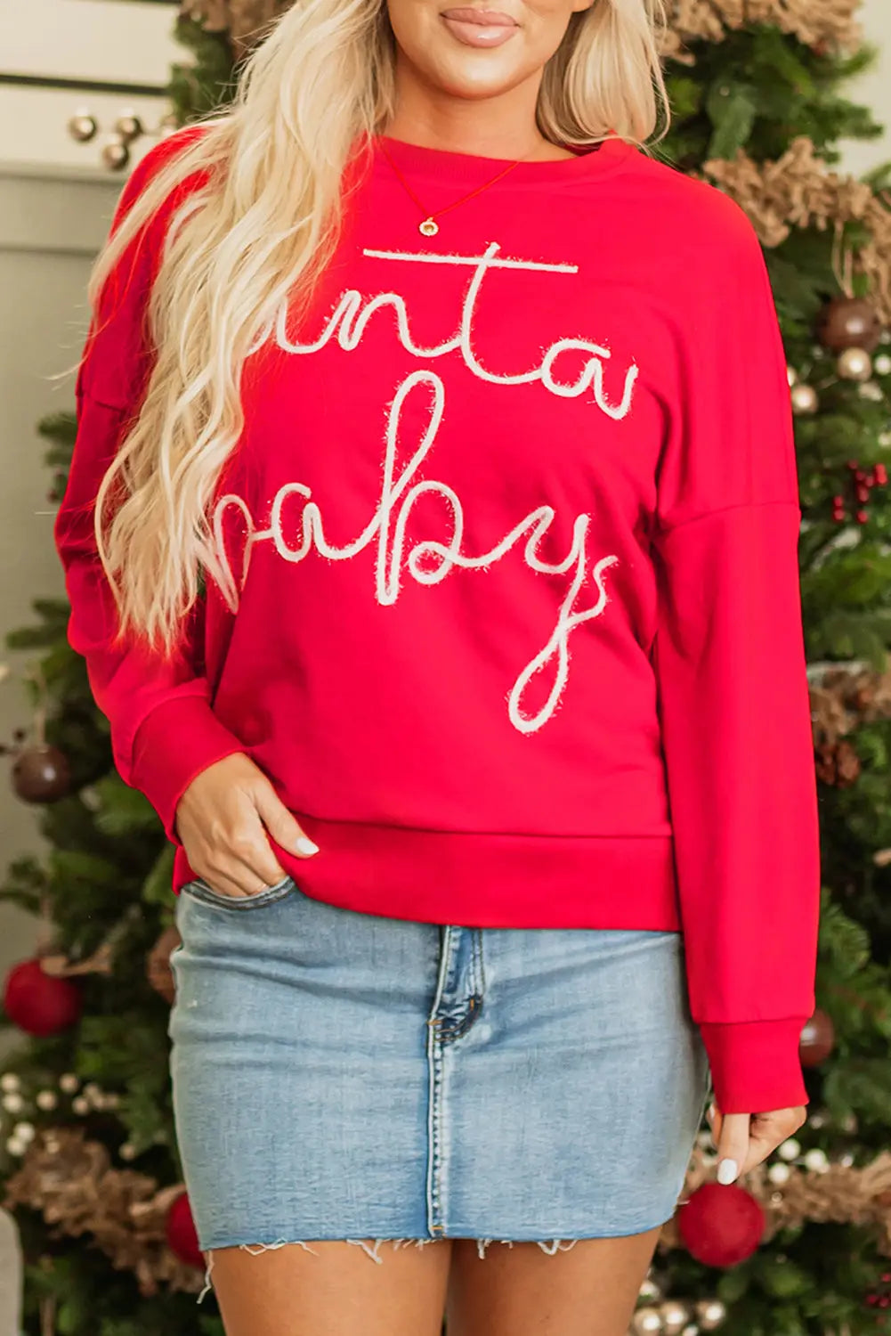 Fiery Red Christmas Santa Baby Tinsel Graphic Sweatshirt Dear-Lover Dropshipping