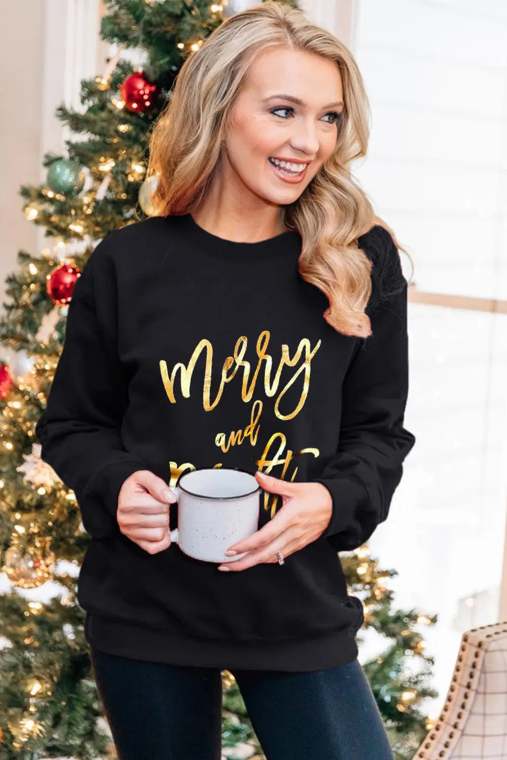 Black Merry & Bright Letter Print Pullover Sweatshirt Dear-Lover Dropshipping