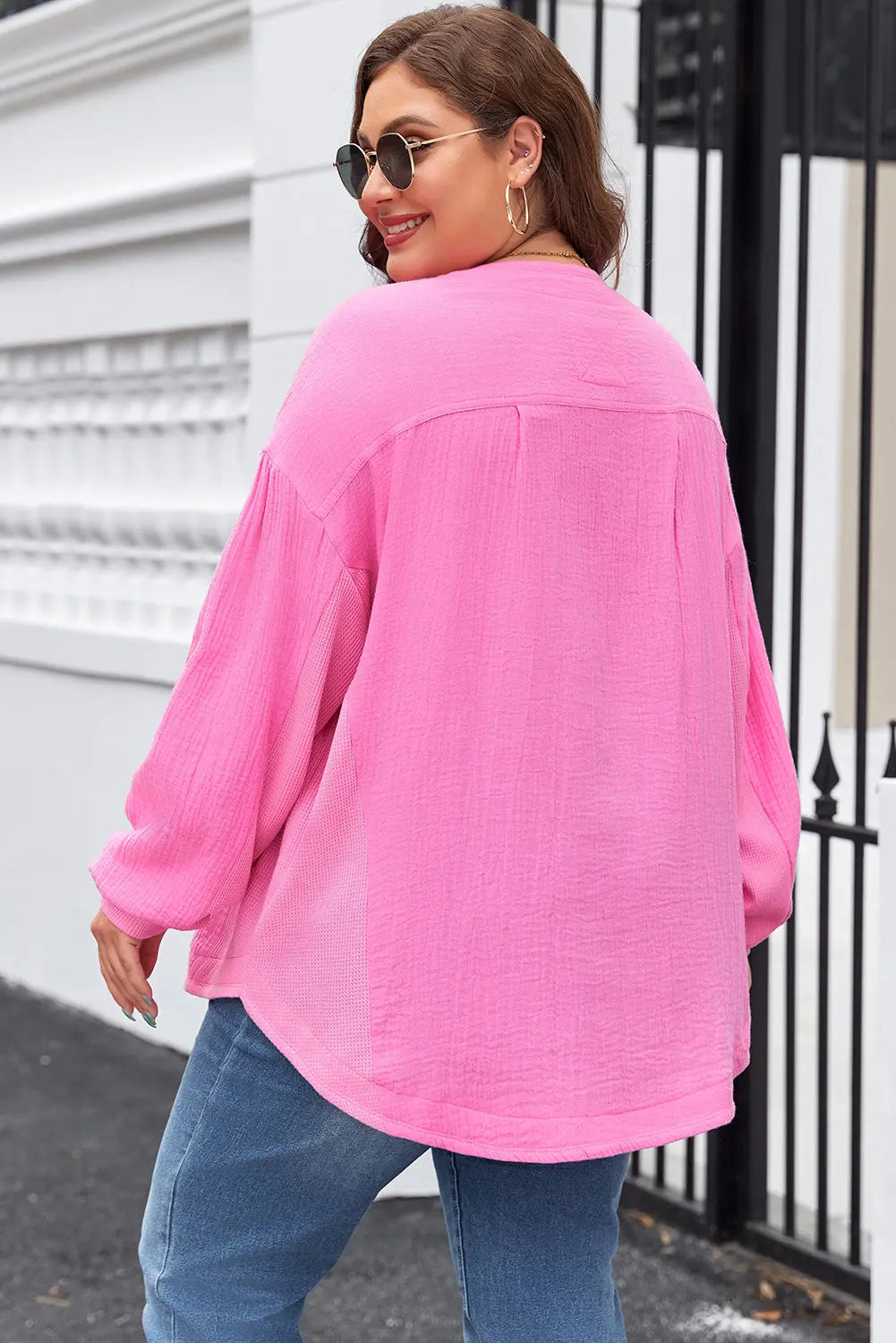 Bonbon Half Buttons Chest Pocket Drop Sleeve Plus Size Top Dear-Lover Dropshipping