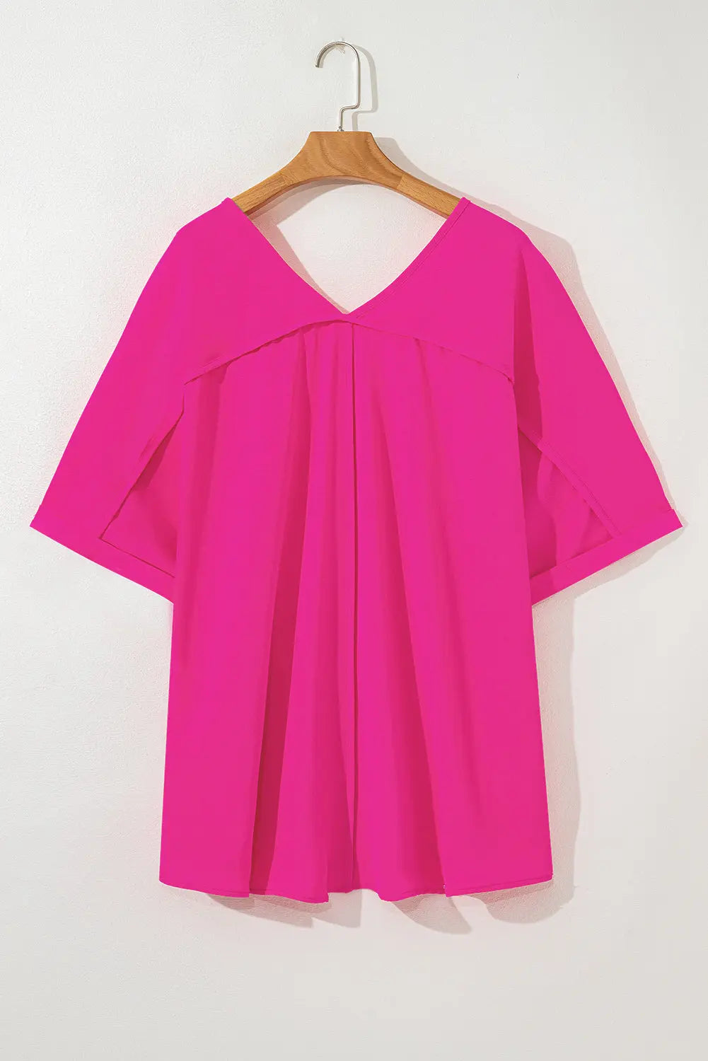 Bright Pink Seamed Back High Low Hem V Neck Cuffed Sleeve Plus Size Tee Dear-Lover Dropshipping