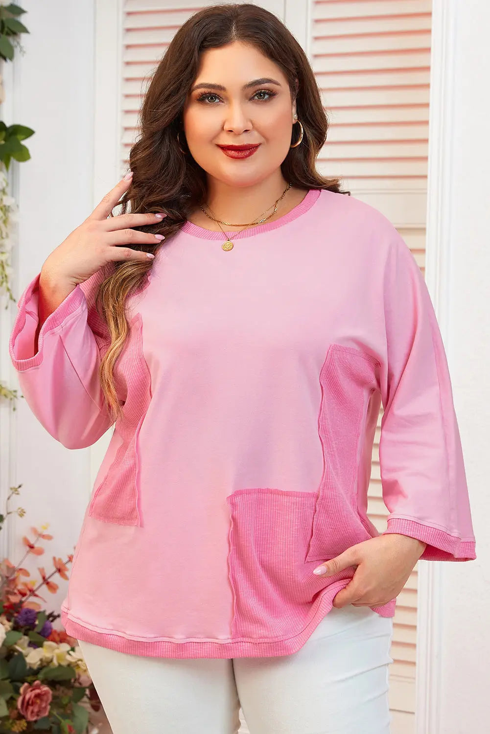 Bonbon Oversized Patched High Low Bracelet Sleeve Plus Size T Shirt Dear-Lover Dropshipping