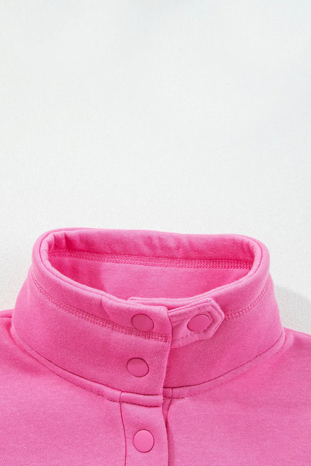 Bright Pink Half Button Stand Neck Drop Shoulder Sweatshirt