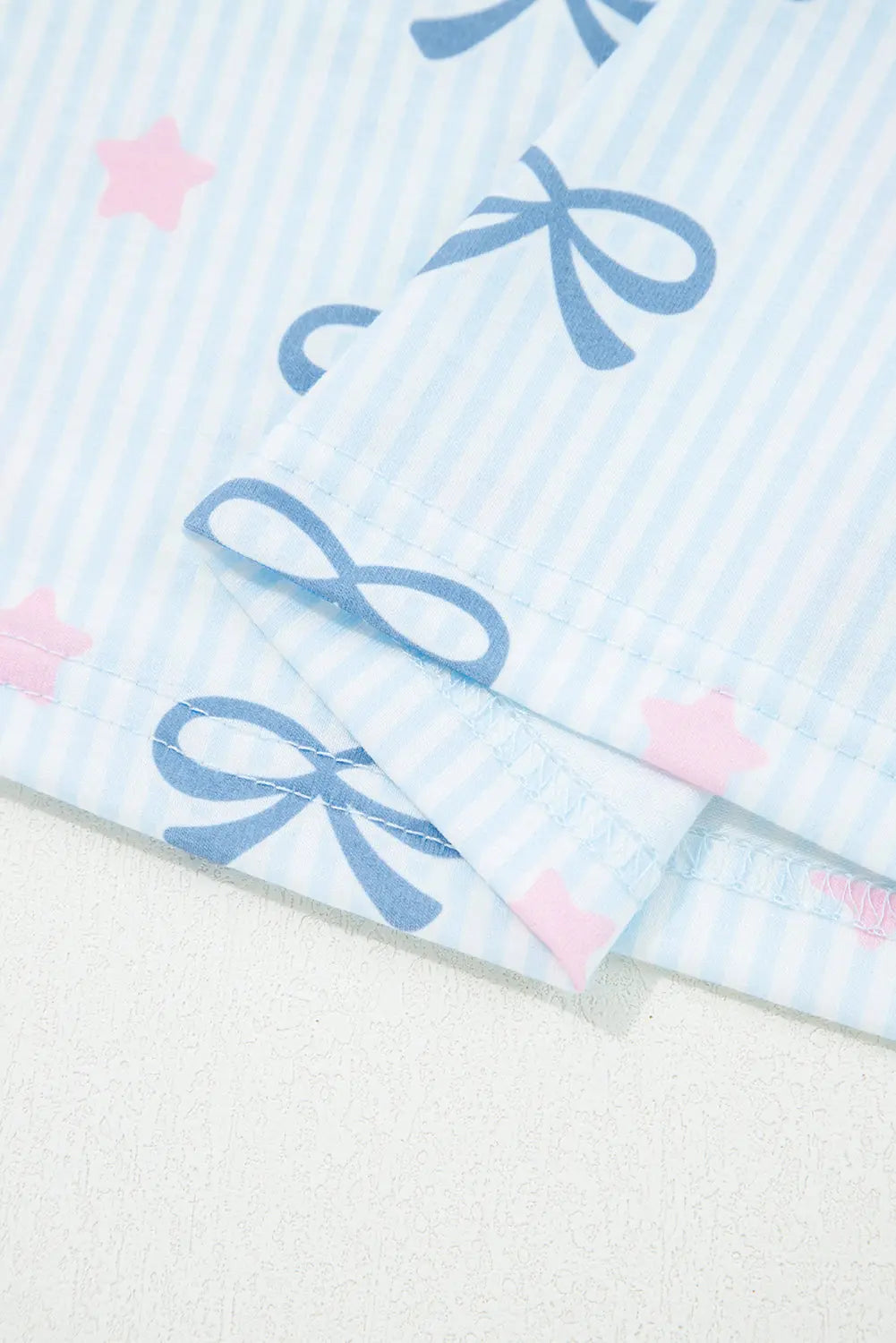 Sky Blue Stripe Bow Star Print Tied Detail 2pcs Lounge Set Dear-Lover Dropshipping