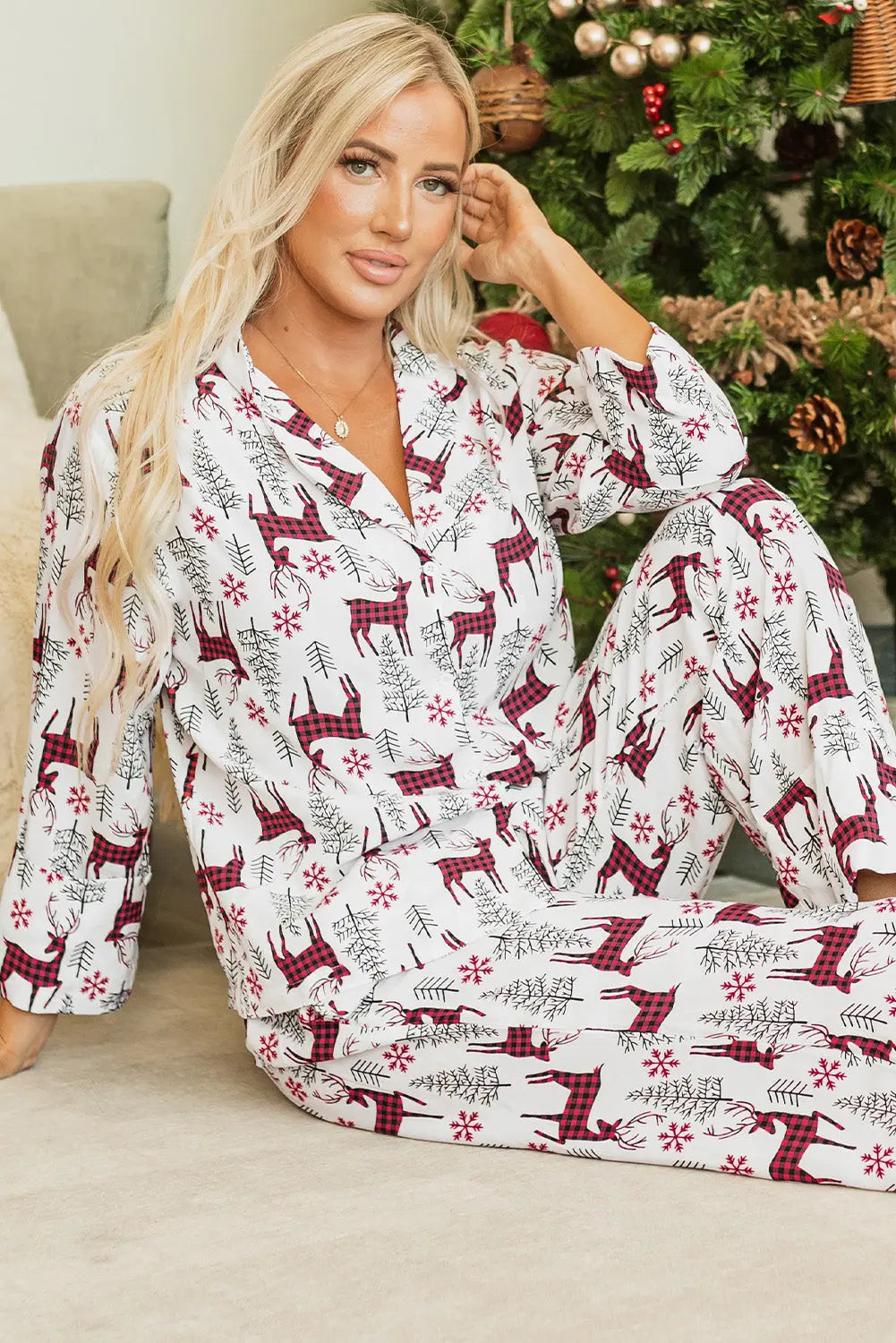 White Christmas Printed Shirt and Pants Pajama Set Dear-Lover Dropshipping