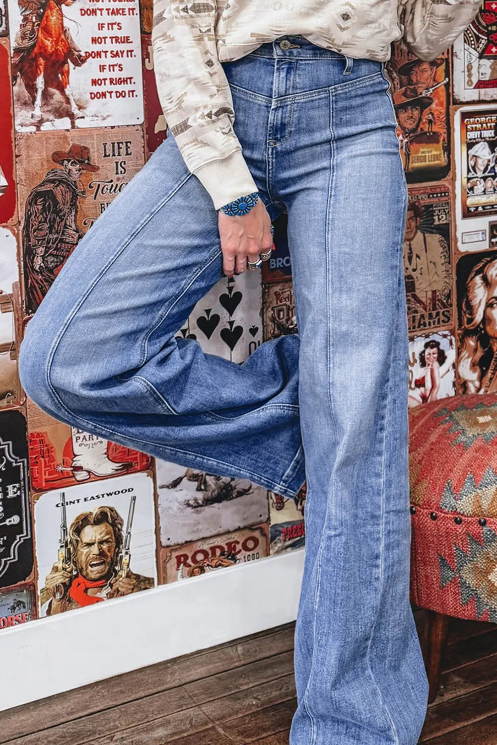 Beau Blue Tailored Center Seam Detail Straight Loose High Rise Jeans Dear-Lover Dropshipping
