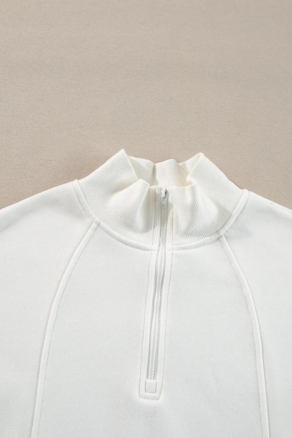 White Zipped Neck Pullover Drop Shoulder Sweatshirt Dear-Lover Dropshipping