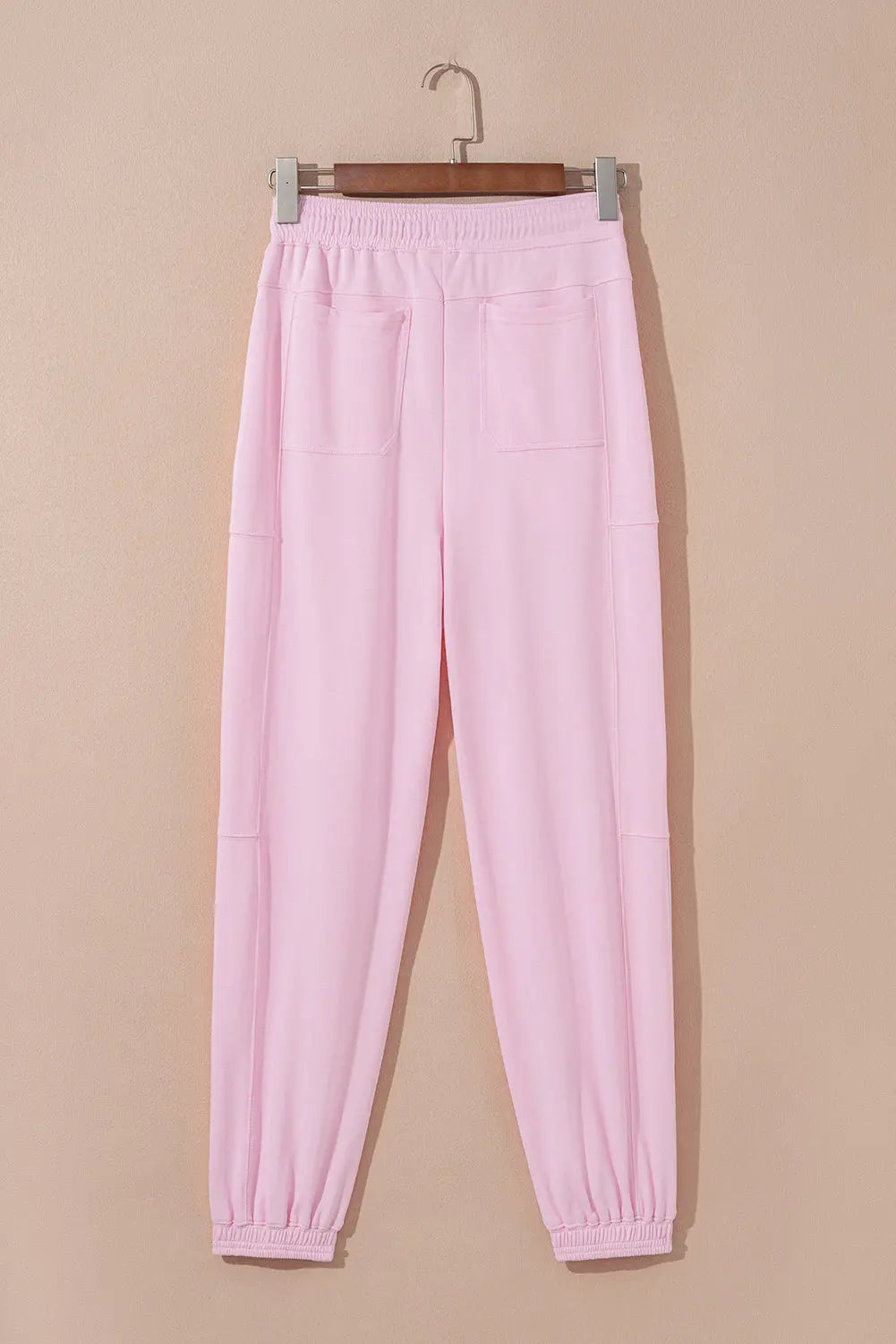 Light Pink Drawstring Elastic Waistband Solid Color Jogger Pants Dear-Lover Dropshipping