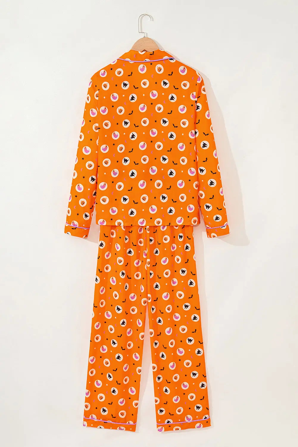Orange Halloween Print Lapel Shirt Long 2pcs Pajama Set Dear-Lover Dropshipping