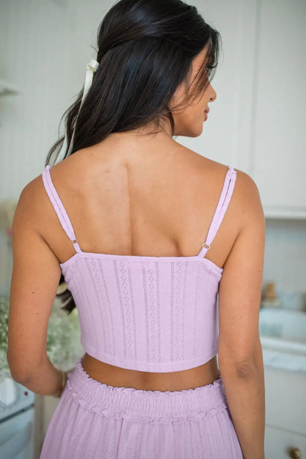 Orchid Petal Delicate Texture Cropped Cami Shorts and Cardigan 3pcs Lounge Set Dear-Lover Dropshipping