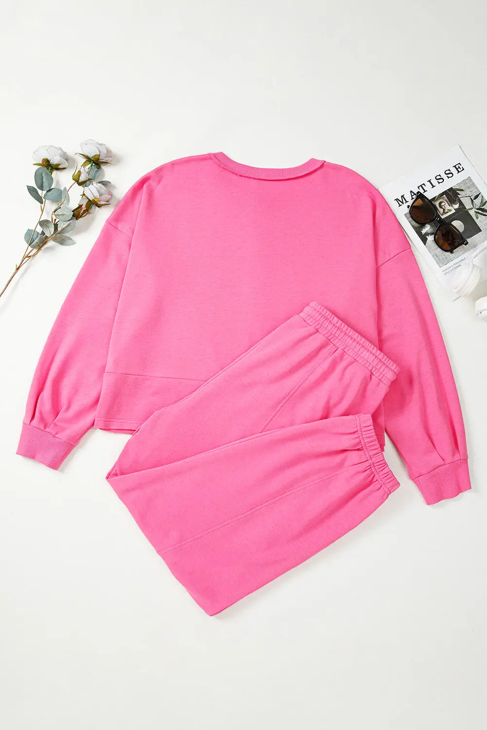 Bright Pink Plus Size Henley Drop Shoulder Pullover and Jogger Pants Two Piece Set Dear-Lover Dropshipping