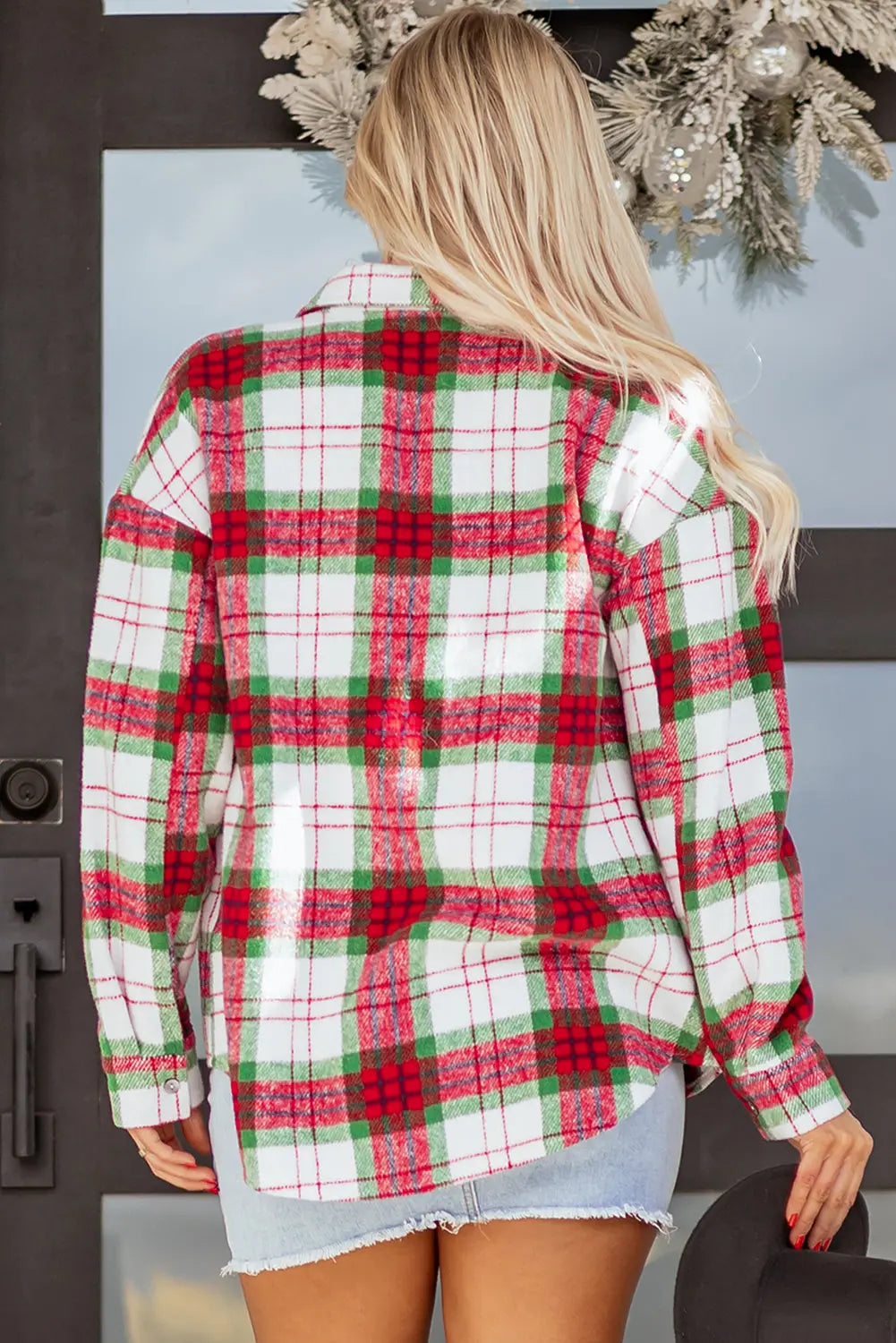 Red Christmas Plaid Casual Flannel Shacket Dear-Lover Dropshipping