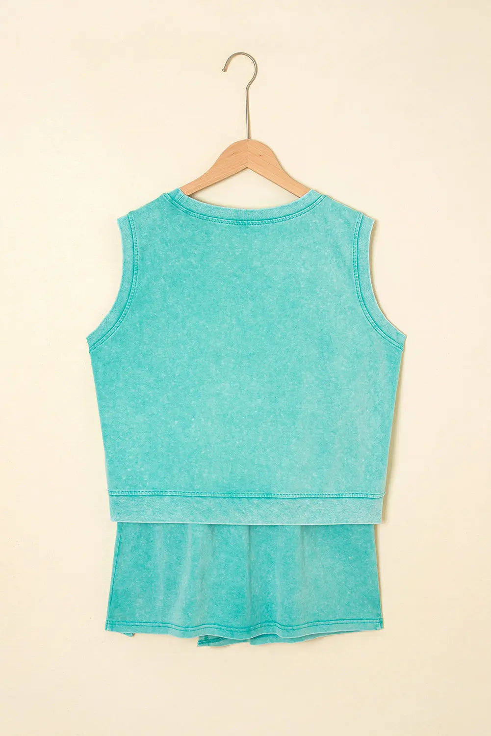 Mint Green 2 Pieces Mineral Wash Cotton Tank Top Lined Split Skirt Set Dear-Lover Dropshipping