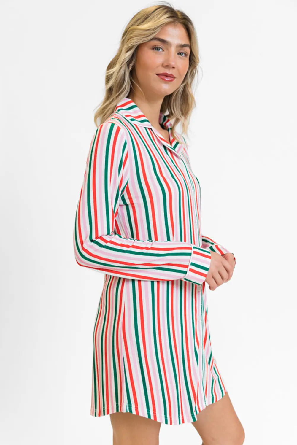 Pink Stripe Christmas Long Sleeve Shirt Style Lounge Dress Dear-Lover Dropshipping