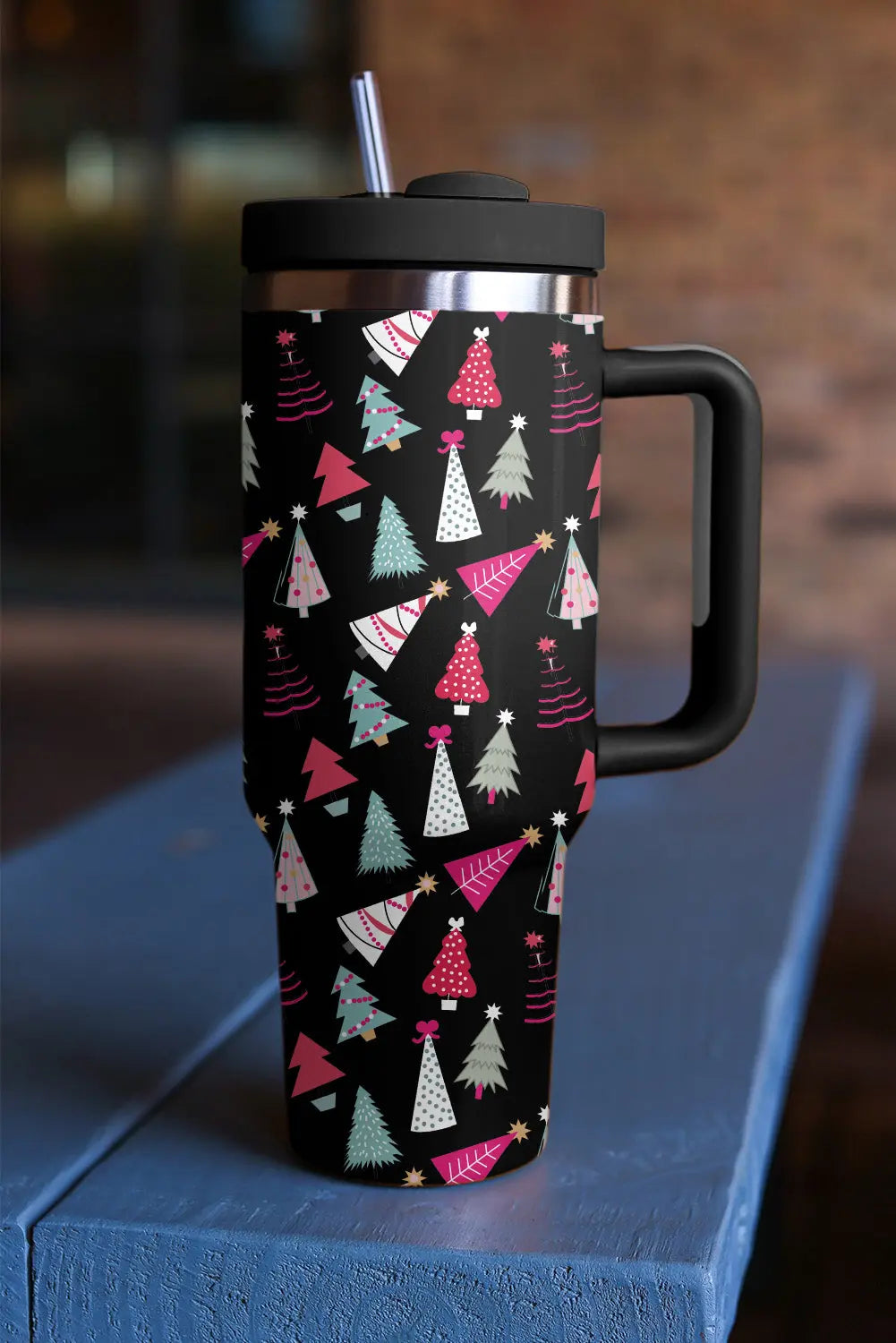 Black Cartoon Christmas Tree Printed Thermos Cup 40oz Dear-Lover Dropshipping